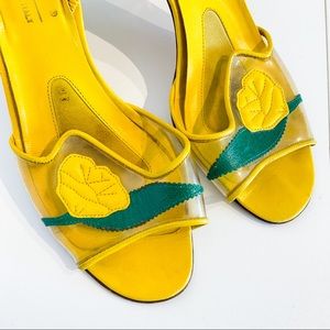 VINTAGE Yellow Limone Italian Leather Retro Slingback Heels